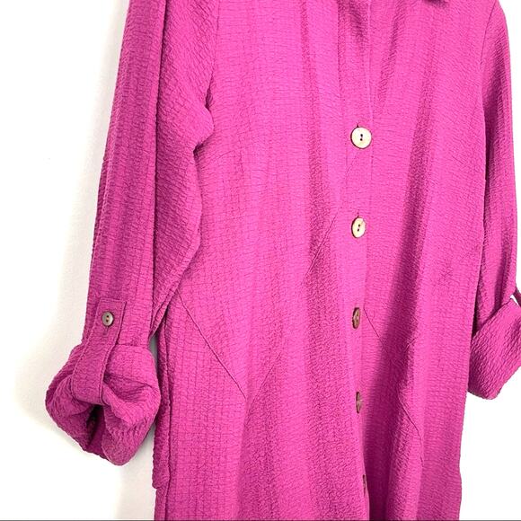 Soft Surroundings | Pink Fuchsia Button Down Shirt Rayon - Picture 5 of 9